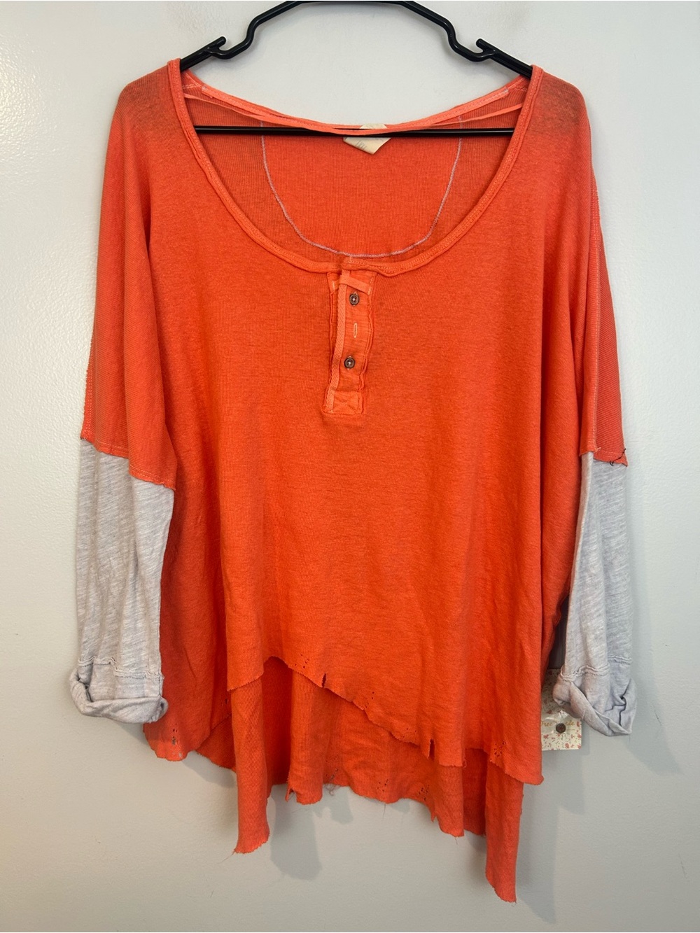 NWT We The Free People Star Henly Orange & Grey Distressed Oversized Top Small